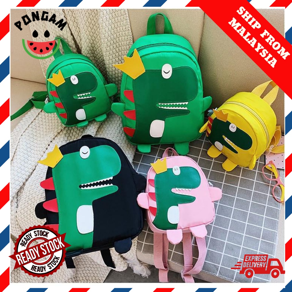 HOT ITEMKids Backpack Sling Bag Green Dinosaur Nylon Preschool Kindergarten Backpack School Bag Beg Sekolah Nylon