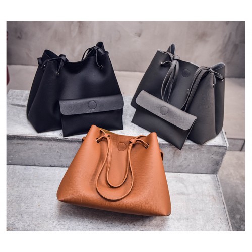 2 in 1 Value Set Tote Shoulder PU Leather Handbag Pouch Beg