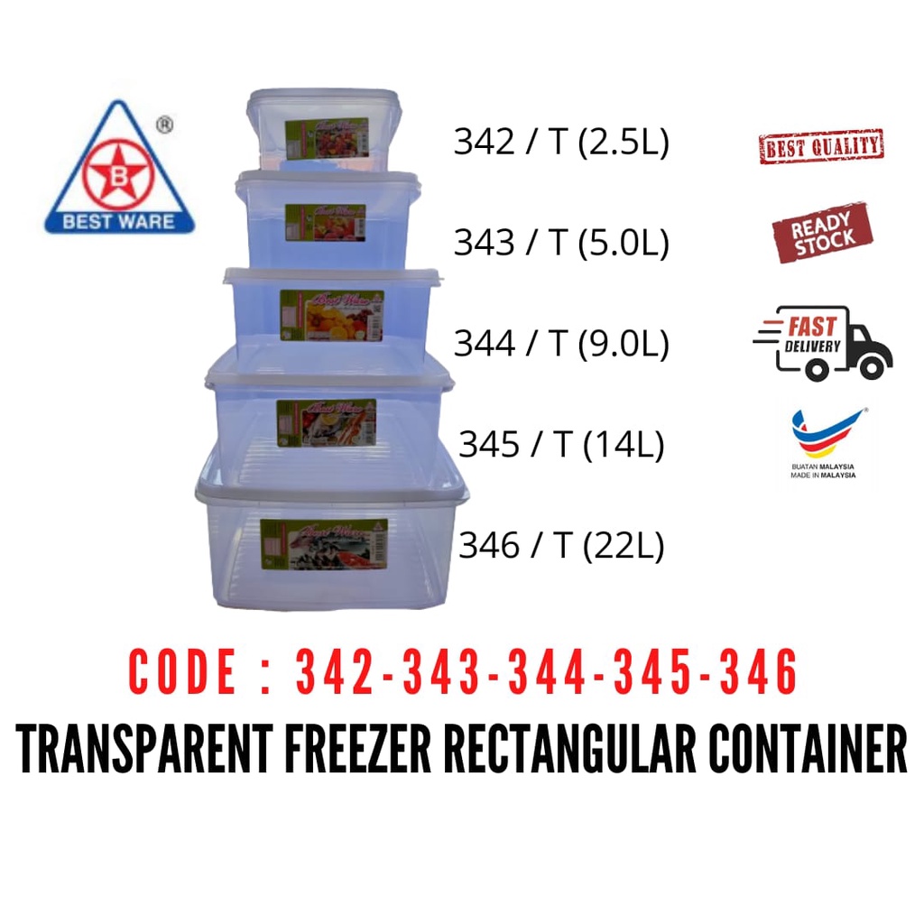 BEST WARE ORIGINAL MALAYSIA [342/T-343/T-344/T] Transparent Freezer Rectangular Container *READY STOCK