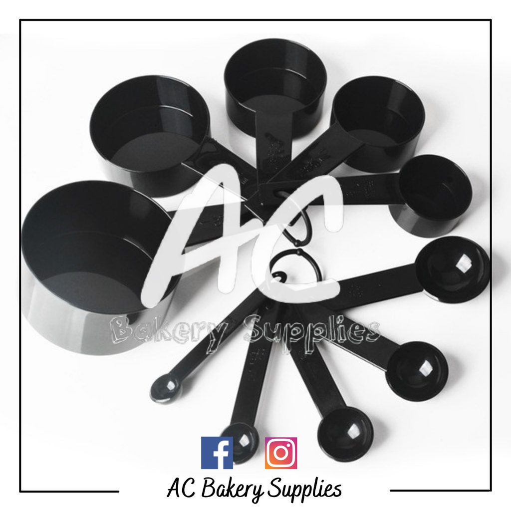 Ready Stock 10pcs Measuring Spoon Measuring Cups Black Baking Cooking Kitchen Tools Alat Ukur 3742