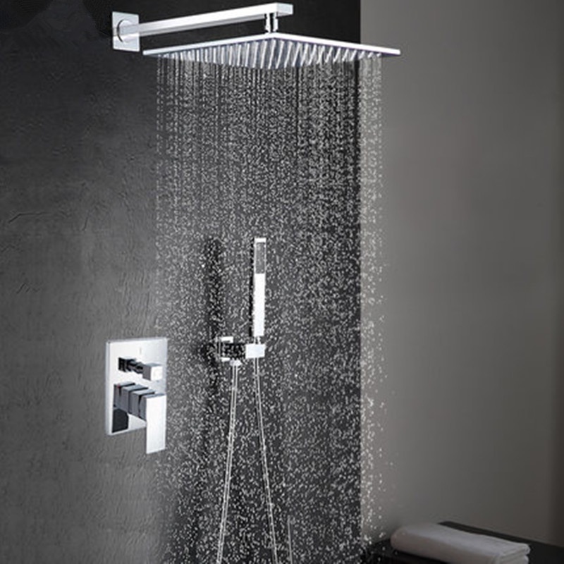 Large Size Bathroom Shower Faucet Set Rainfall Concealed Chrome Shower ...