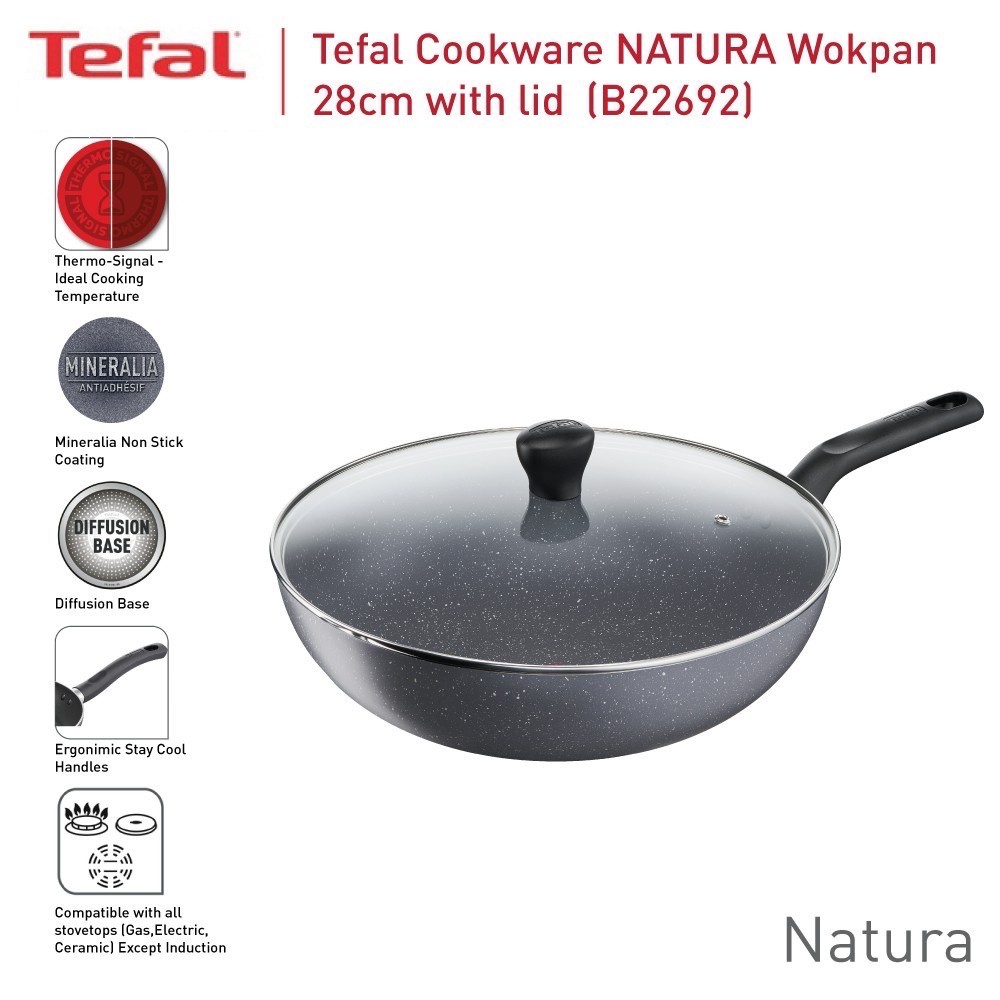 Tefal Natura Wokpan 28cm With Lid B22692 | Shopee Malaysia