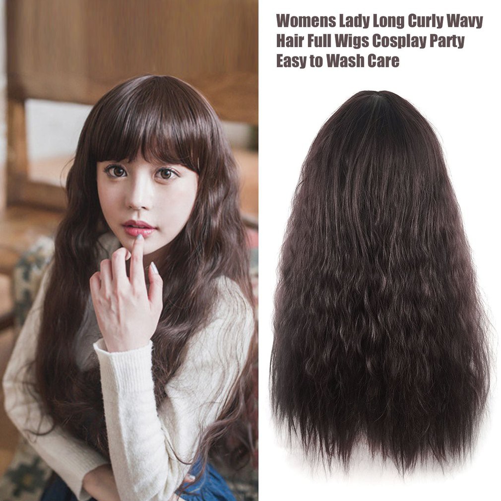 Womens Lady Long Curly Wavy Hair Full Wigs Cosplay Party Easy To