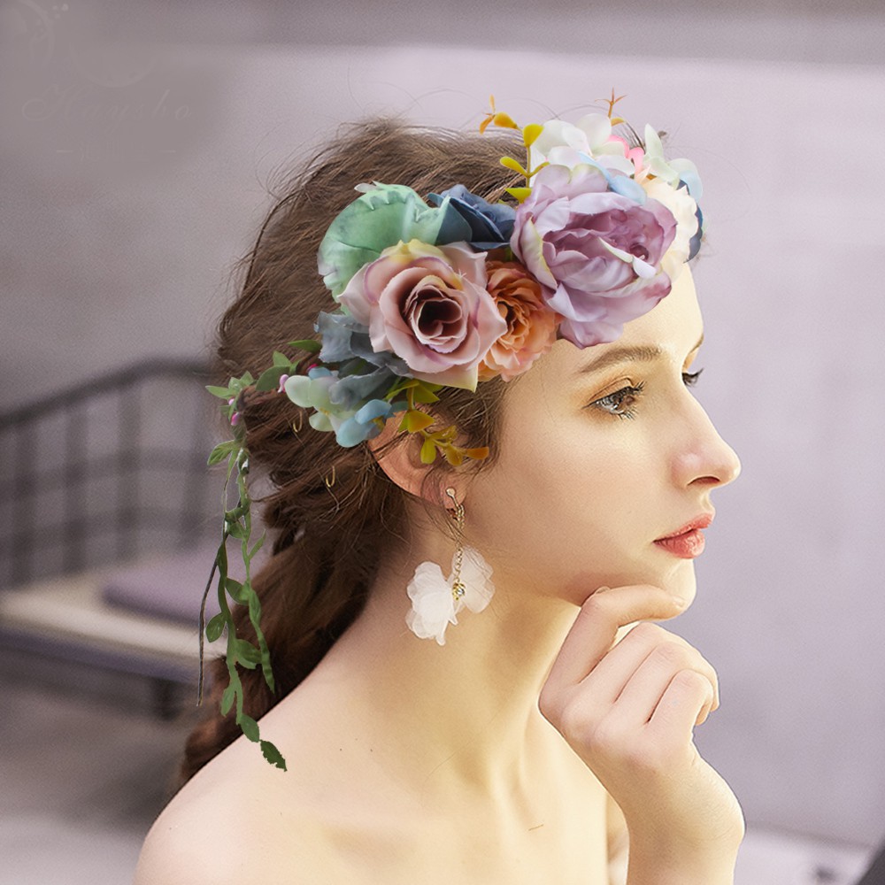 Women Wedding Flower Hair Garland Crown Headband Shopee Malaysia