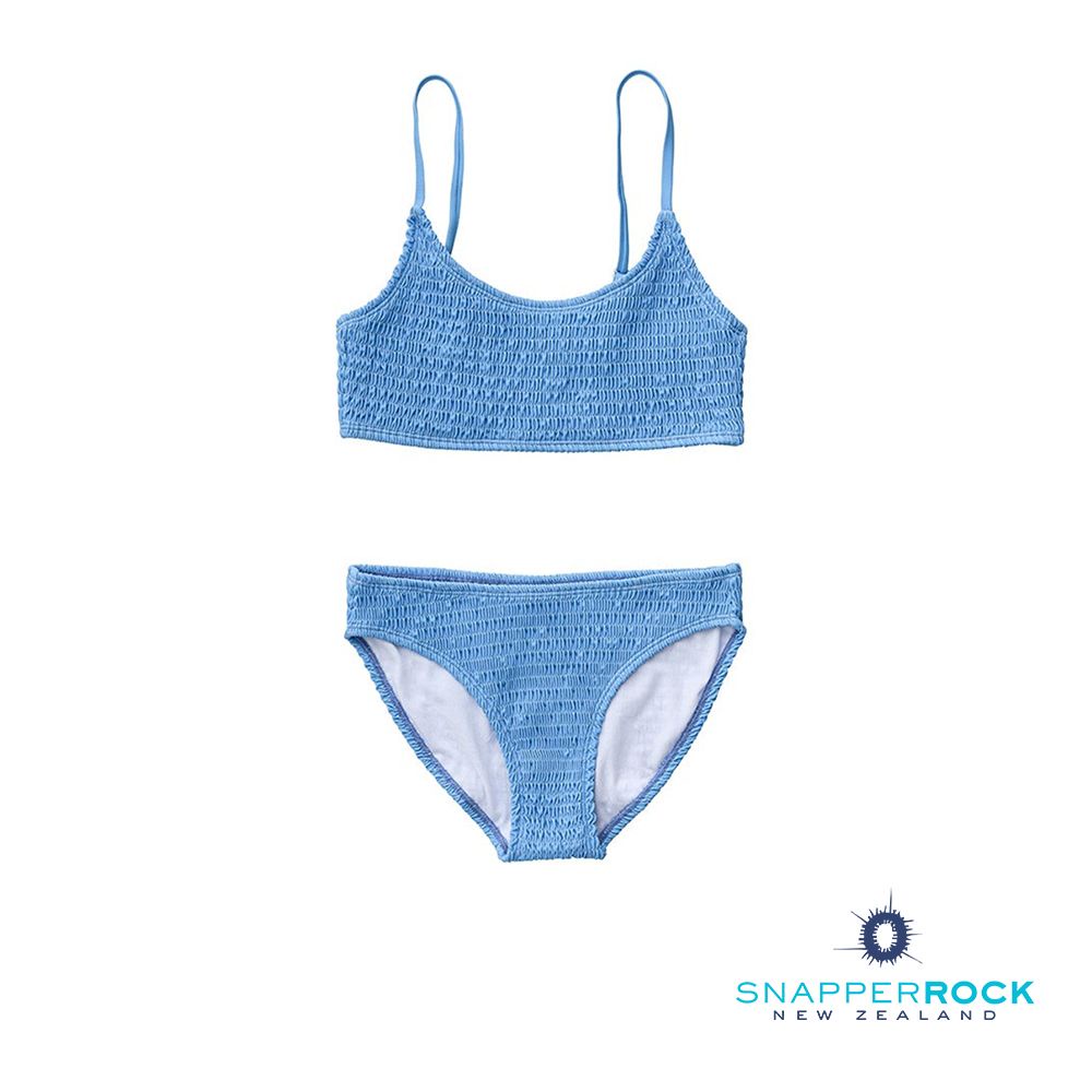 Snapper Rock Powder Blue Sustainable Stripe Shirred Bikini G15115- Blue