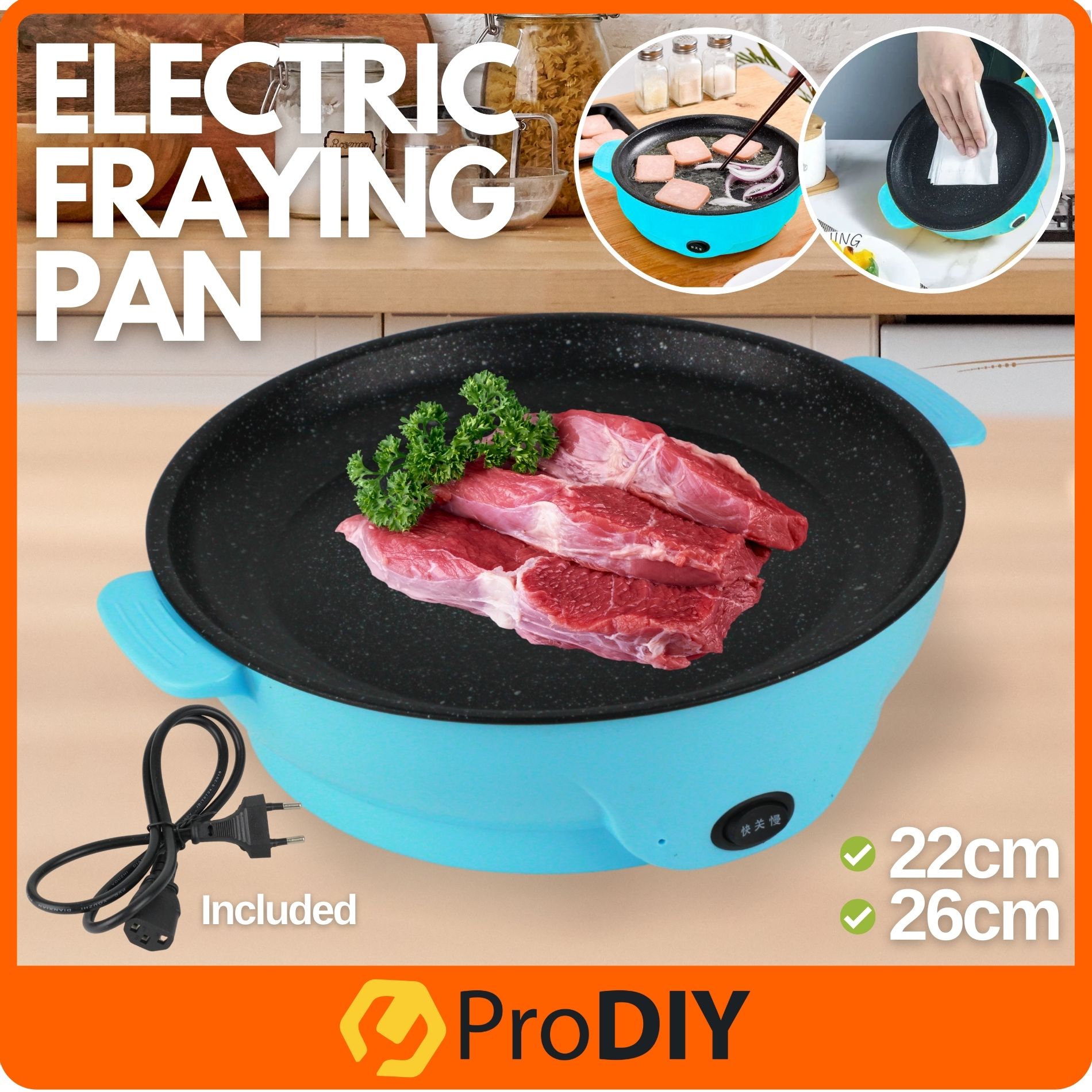 22cm / 26cm Electric Frying Plate Pan Non Stick Grill Baking Pancake