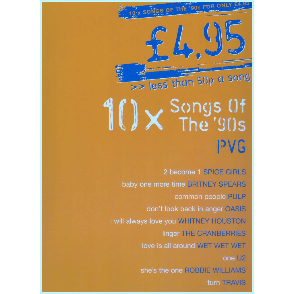 £4.95 / 10 Songs Of The '90s / Pop Song Book / PVG Book / Piano Book / Vocal Book / Voice Book / Guitar Book/AM985754
