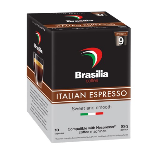 Brasilia Coffee Capsule Italian Espresso (Intensity 9) 52g, 10 Capsules, Compatible with Nespresso Coffee Machine