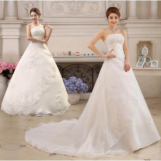 Bride Long Tail Slim Thin Wedding Dresses Shopee Malaysia