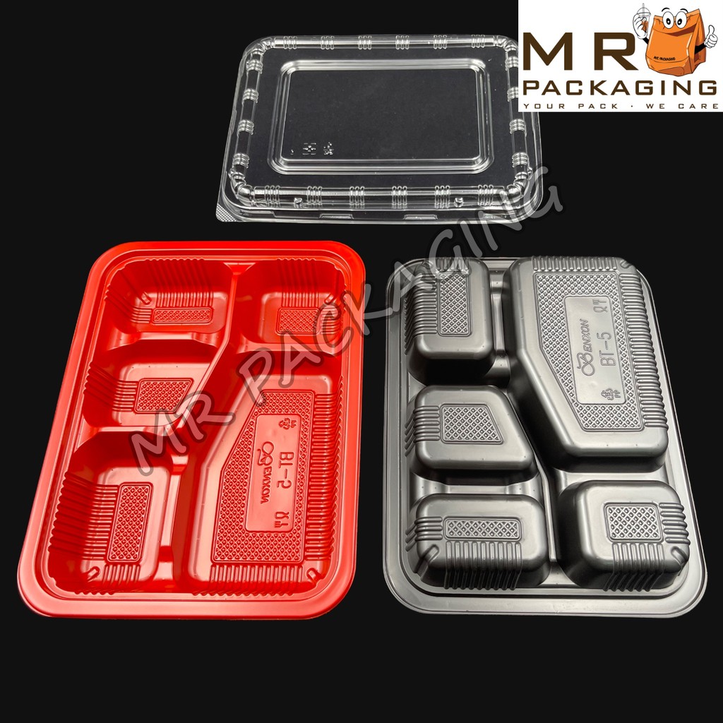 Benxon 5 4 3 2 1 Compartment Lunch Box With Lid 50set Bt 1 Pp Plastic Food Bento Box Black Red Bt1 Bt Shopee Malaysia
