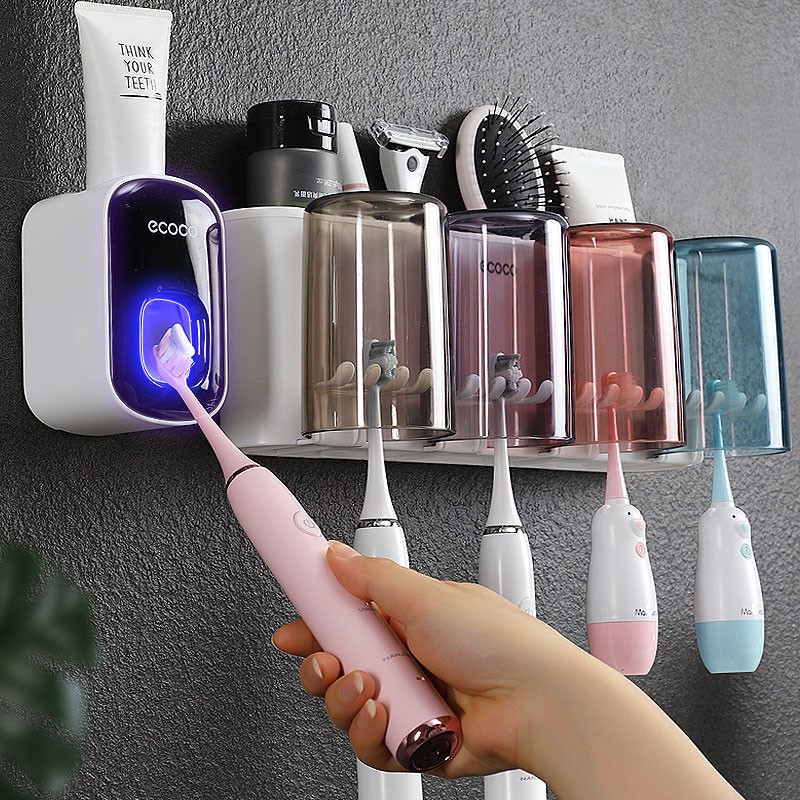 ecoco Toothbrush Holder Automatic Toothpaste Squeezer Dispenser Wall