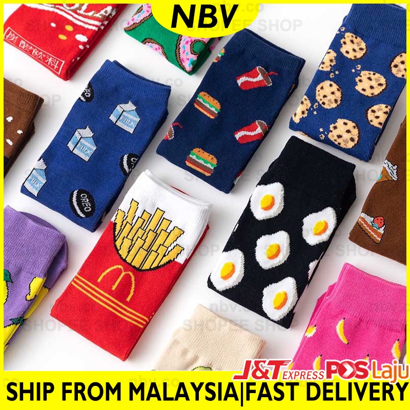 NBV Unisex Socks Funny Cute Cartoon Fruits Banana Avocado Lemon Egg Cookie Donuts Food Harajuku skateboard Maternity