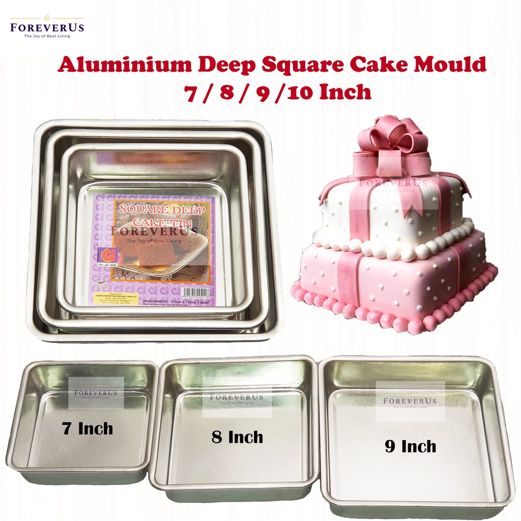 Aluminium Deep Square Cake Mould 7 / 8 / 9 /10 Inch Loyang Kek Segi
