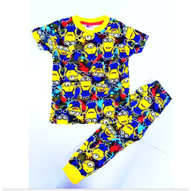 Pyjamas Kids Cartoon Minion Baju Tidur Budak Kanak Kanak Boy Girl Unisex With Free Gift