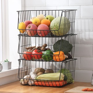 2/3/4 Tier Onion Basket with Pulley Kitchen Iron Storage Basket Rack ...