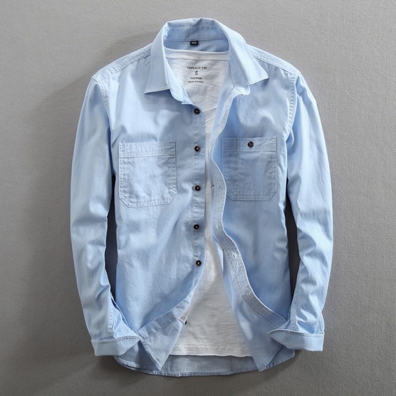 double pocket denim shirt mens