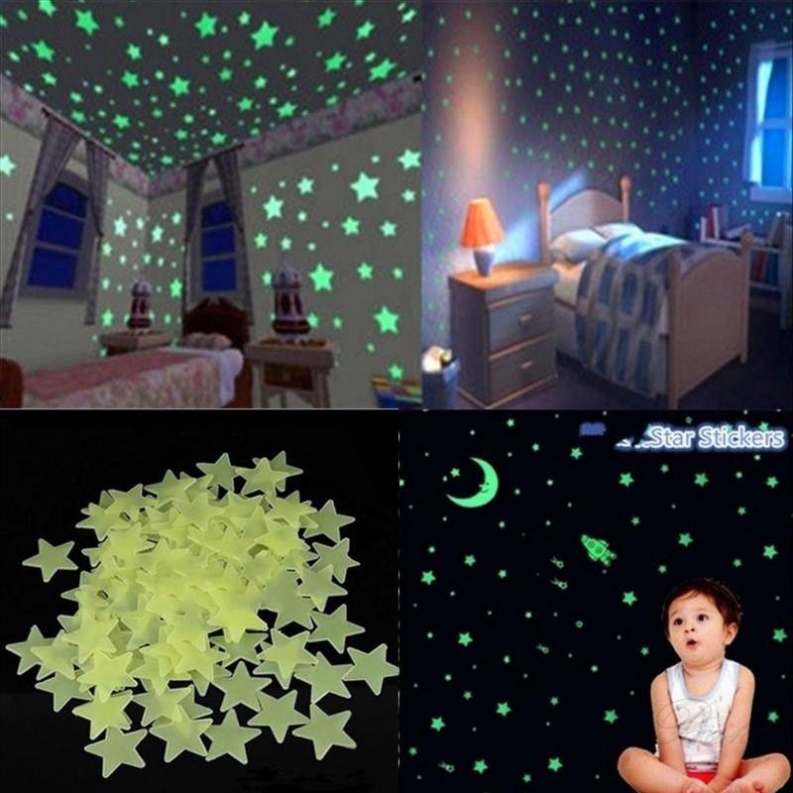 100pcs Glow Stars In The Dark Star Stickers Decals Ceiling Wall Bedroom Light Up Home Garden Children S Bedroom Boy Decor Decals Stickers Vinyl Art