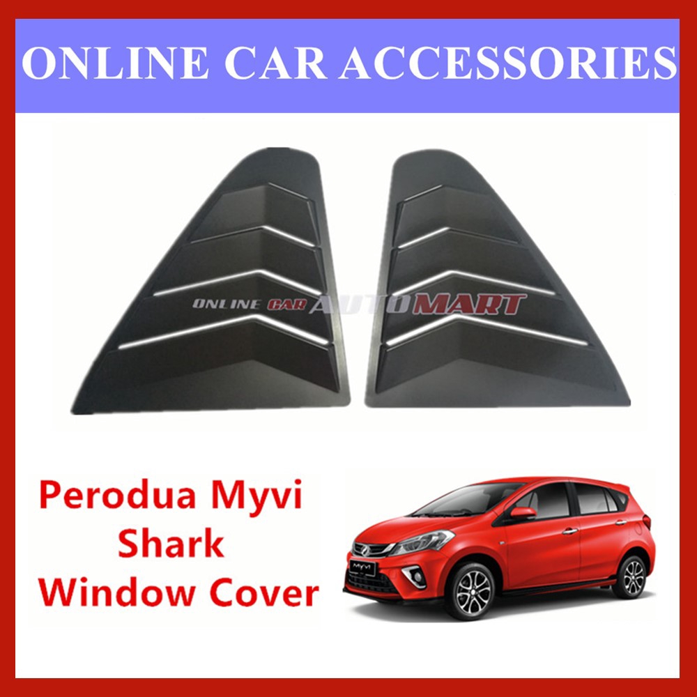 Perodua Myvi 2017-2019 Black  Rear Side Shark Louver Window Cover Triangle Mirror Protector 