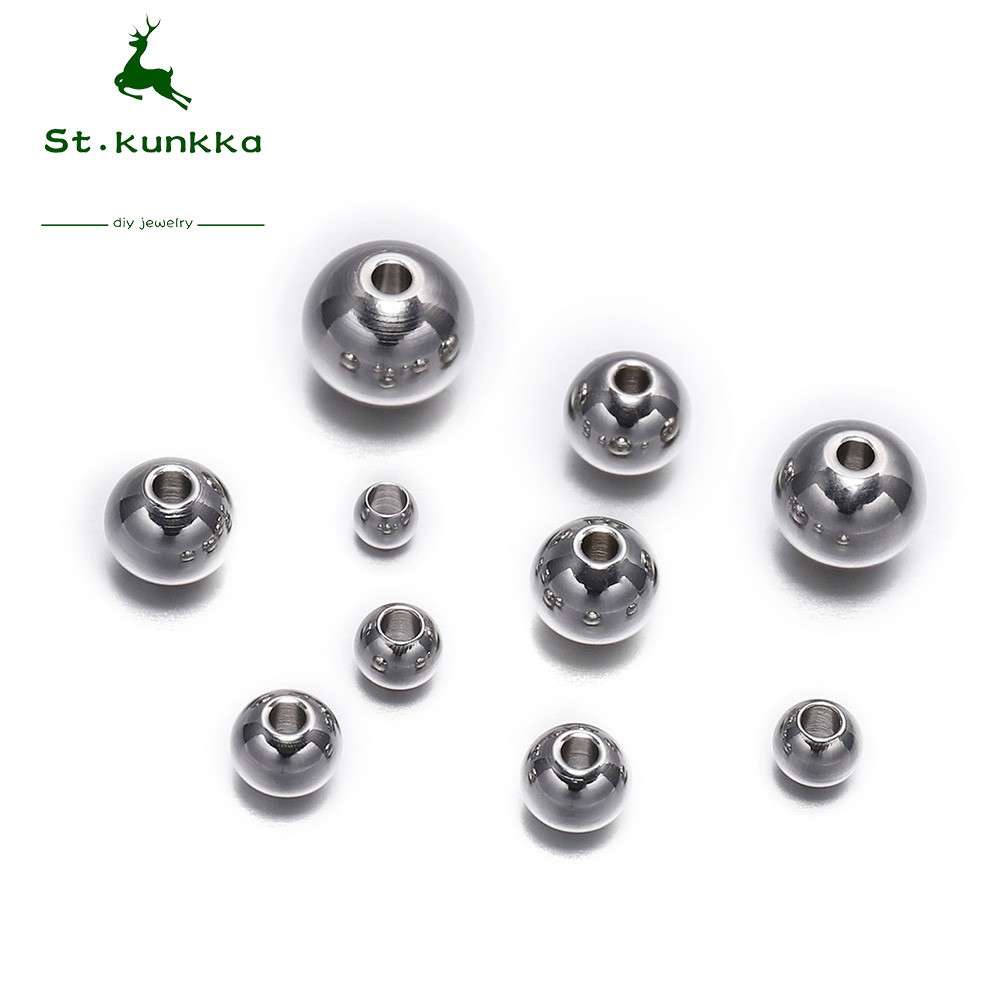 St Kunkka Round Seed Beads Stainless Steel Loose Spacer 30 100 Pcs