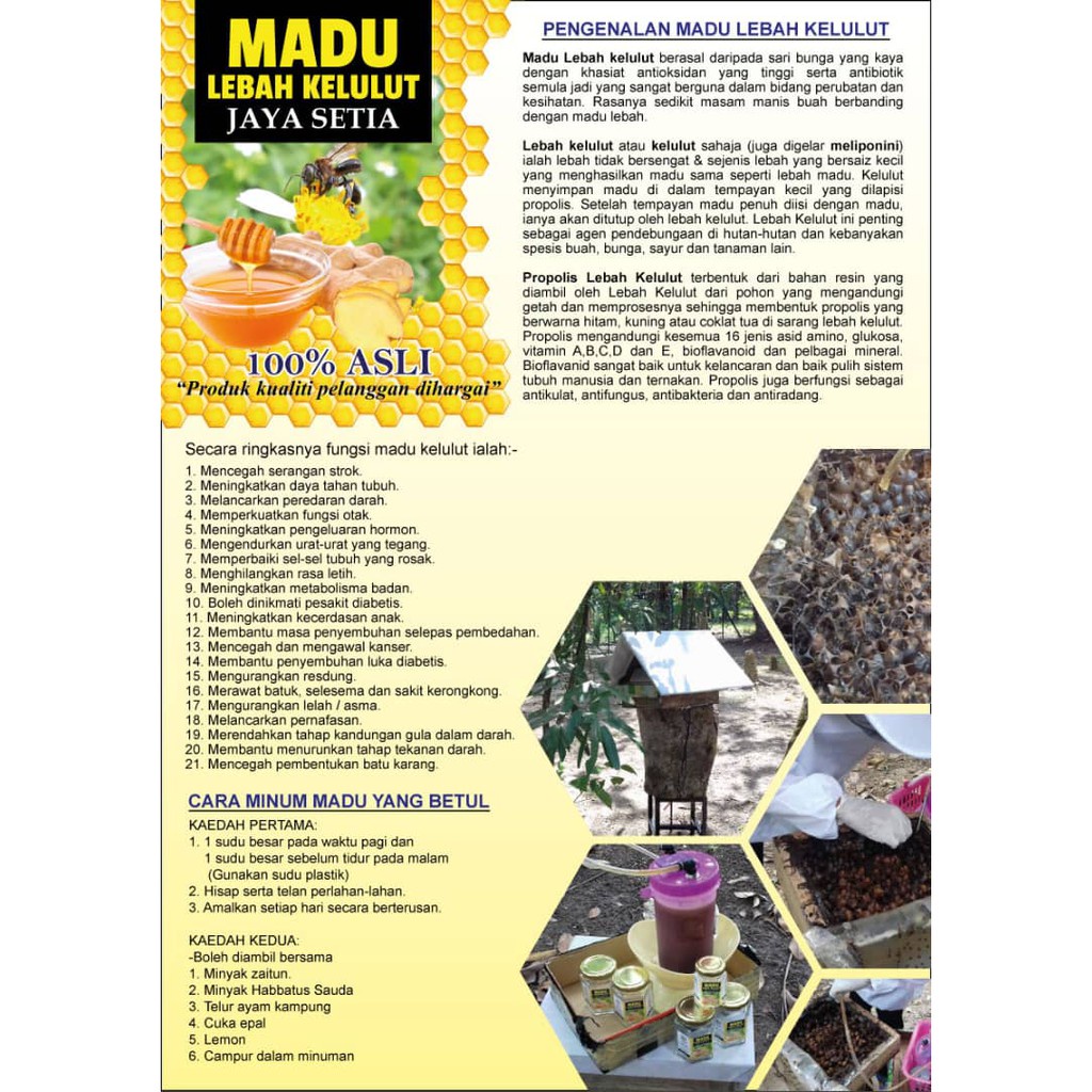 Ready Stock Madu Kelulut Asli Makanan Sunnah Kesihatan Makanan Muslim Shopee Malaysia