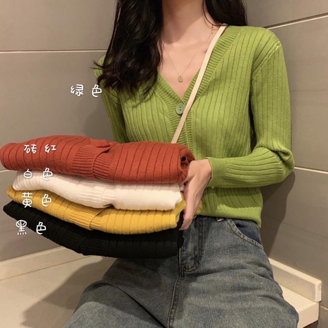 Korean Slim Knitted Cardigans Women Long Sleeve V Neck Outerwear ...