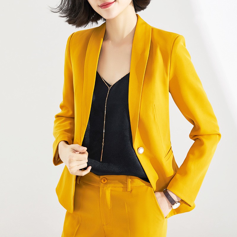 womens yellow trouser suit