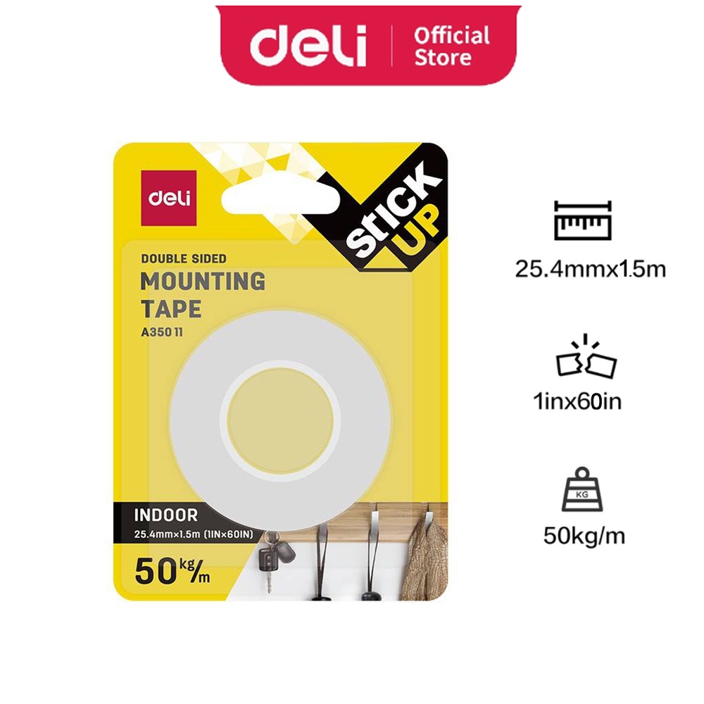 Deli Tape EA35011 Foam Mounting Tape Strong Double Sided White Tape