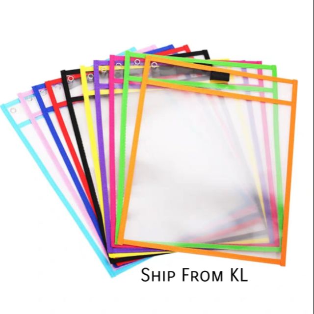 Ready stock Dry Erase Clean Pockets Sleeve/ Reusable / A4 Files