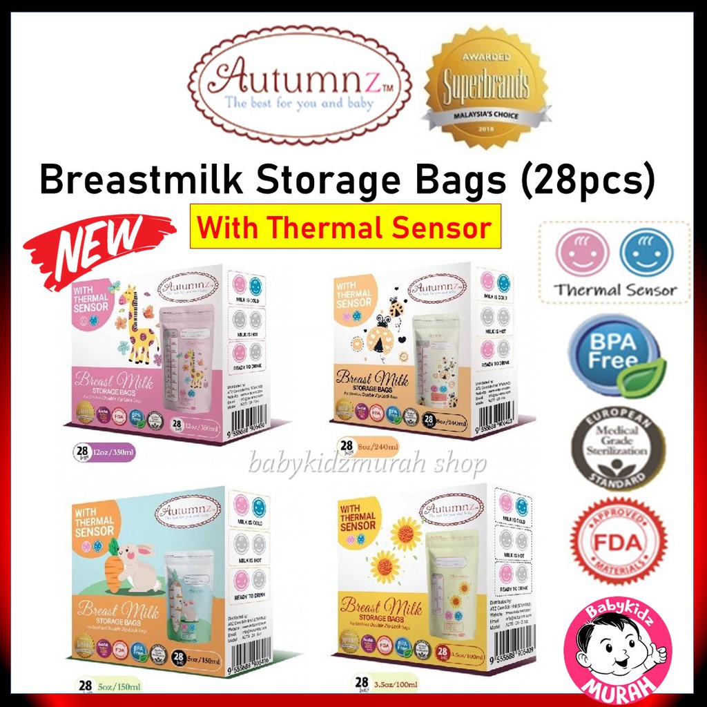 Autumnz (with Thermal Sensor) Breastmilk Storage Bag Double Ziplock (28