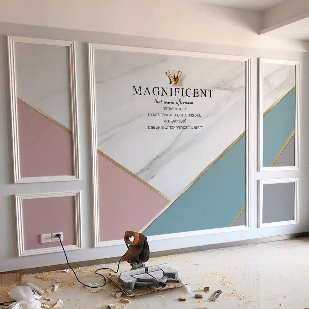 Televisyen Dinding Kertas Dinding Ruang Tamu Minimalis Moden Cahaya Mewah Marmar Garis Geometri Filem Dinding Kain Mural Shopee Malaysia