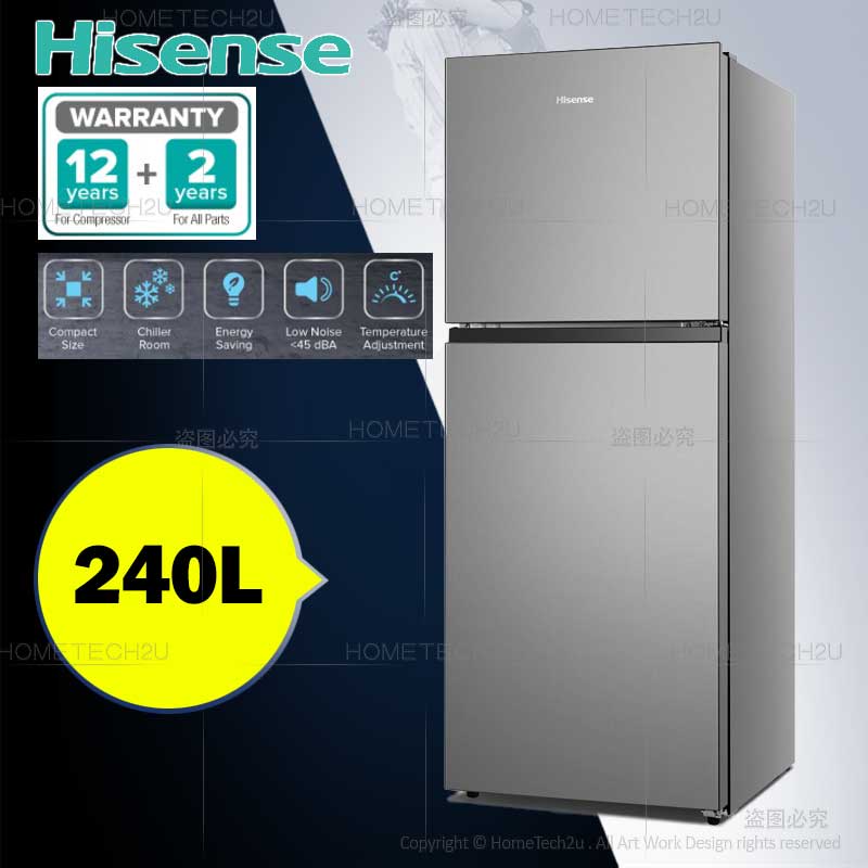 HISENSE Fridge RT266N4CGN 240L NonInverter Top Freezer 2 Door Fridge