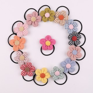 2 Pcs Baby Girls Plaid Floral Hair Ties Cute Hair Rope Hair Accessories for Kids Toddlers