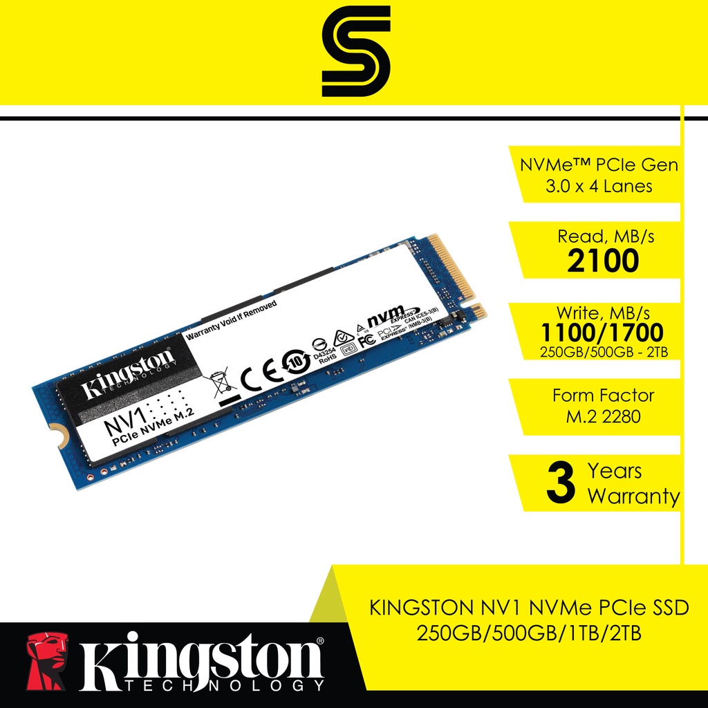 Kingston NV1 NVMe PCIe SSD - 250GB/500GB/1TB/2TB | Shopee Malaysia