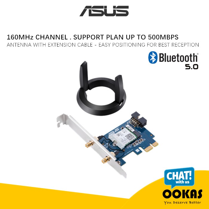 Asus PCEAC58BT AC2100 DualBand PCIe 160MHz MUMIMO WiFi Adapter With