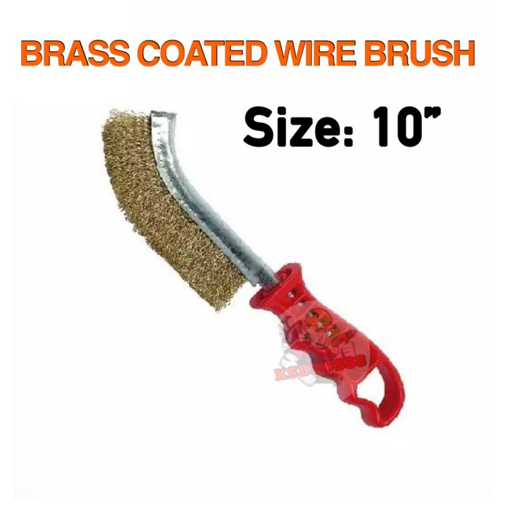 10" Brass Coated Wire Brush with Red Plastic Handle ( Berus Besi