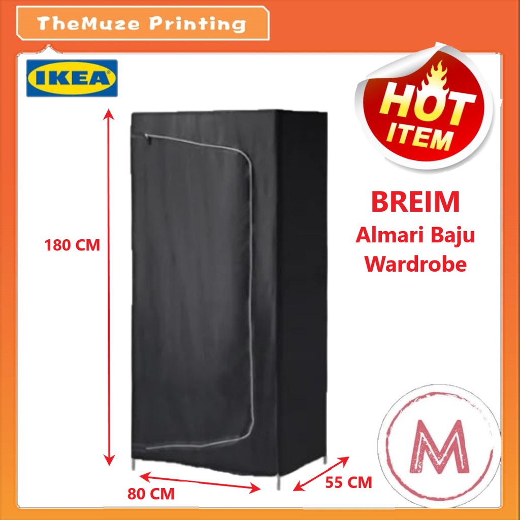 Ikea Breim Almari Baju Wardrobe Black White 80x55x180 Cm