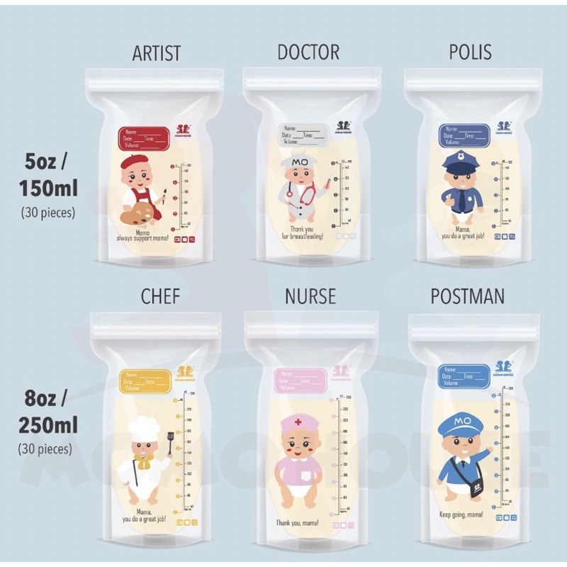 Ziplock Penyimpanan SUSU Breastmilk Storage Bag Breast Milk(30 Pcs) 5oz/8oz MOMO HOUSE Double Ziplock