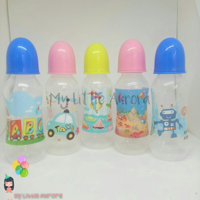 Botol Susu Murah Cartoon Feeding Bottle Slim Neck 240ml [ Train l Owl l Taxi l Robot l Sea]