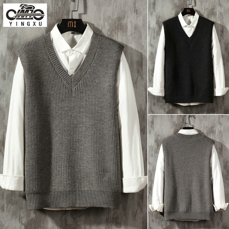 Men's spring and autumn Korean style college style trendy sweater V-neck knitted vest pullover sleeveless knitwear