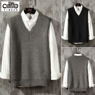 Men's college style sweater spring and autumn Korean style trendy V-neck knitted vest pullover sleeveless knitwear