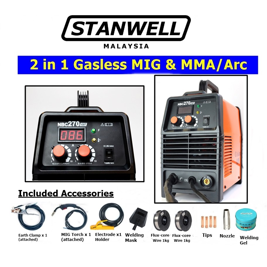 Gasless Mig 2 In 1 Welding Machine Model Nbc270 Mig Mma Arc Shopee Malaysia