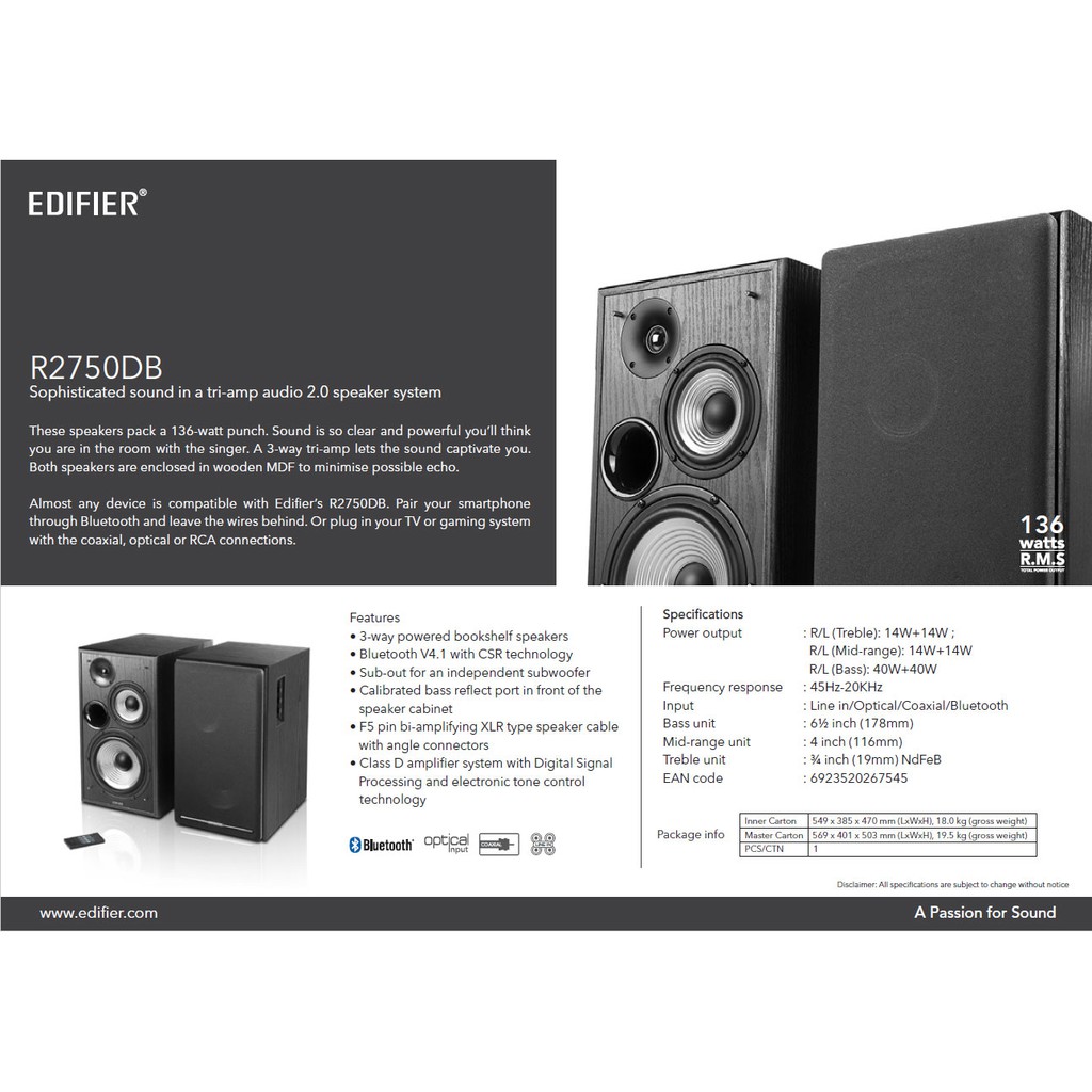Electronics HiFi & Home Audio Edifier R2750DB TriAmp Bluetooth Active