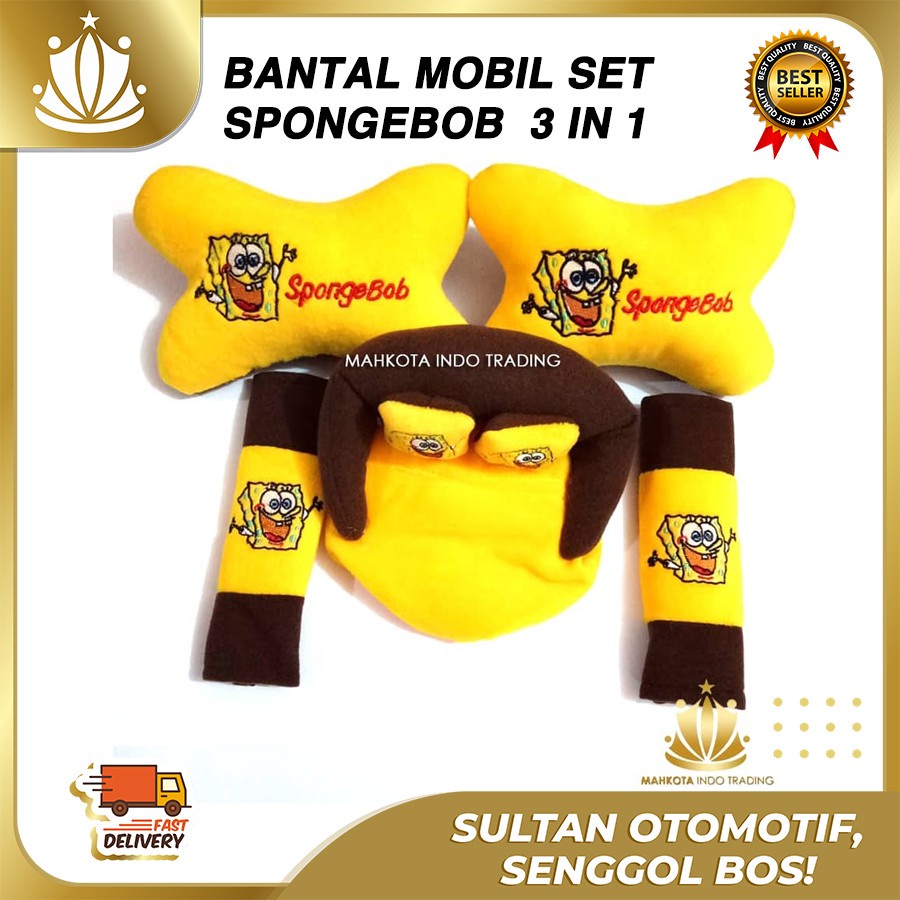 3in1 Sponge Bob Car Seat Pillow/Yellow Spongebob Car Neck Pillow