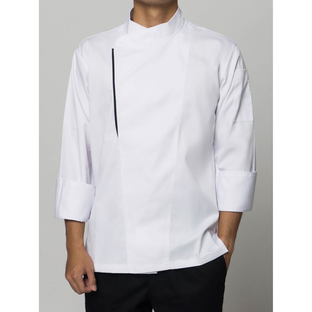 Mens Chef Coat Half Sleeve Concealed Buttons Slim Fit Chef Work Uniform