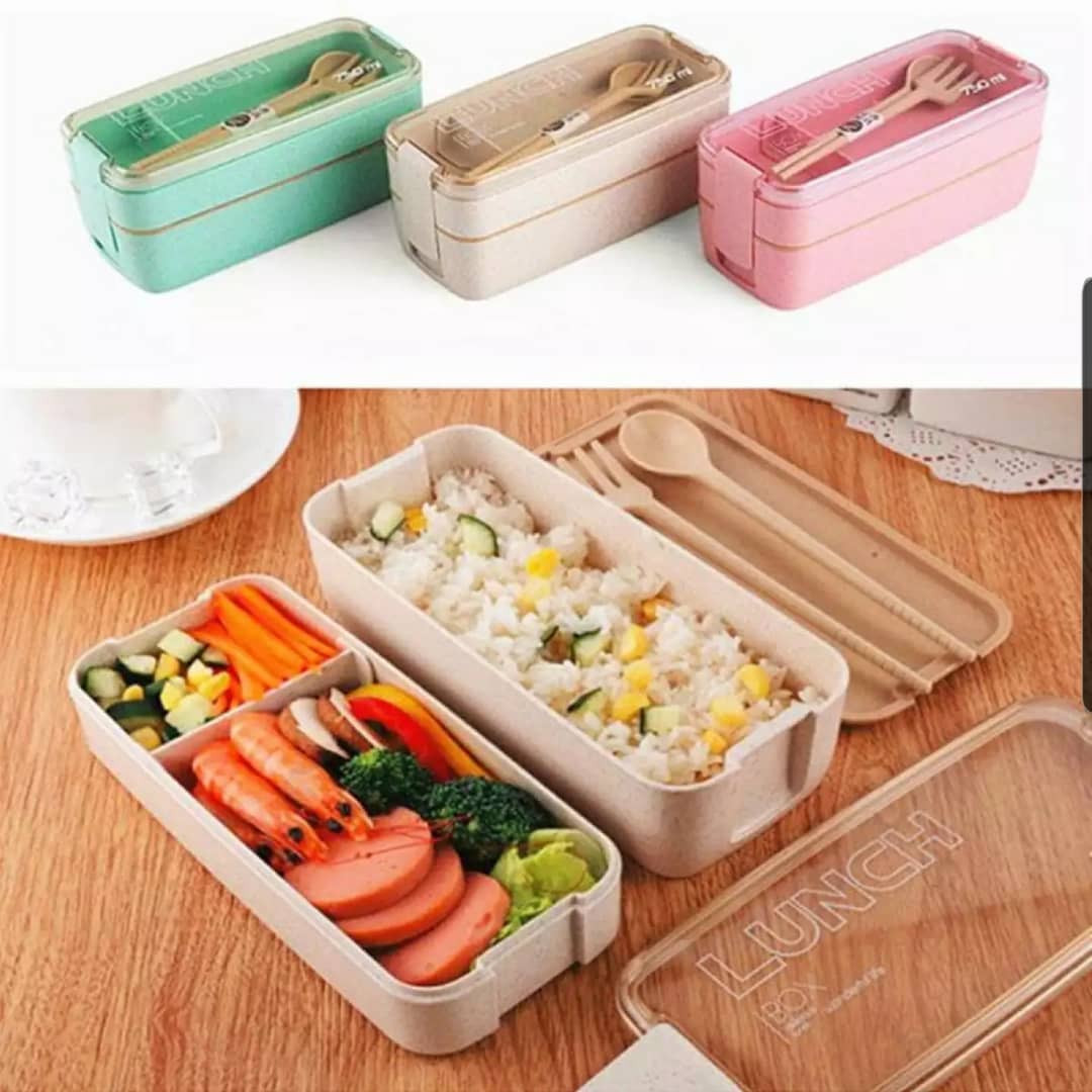 750ml Healthy Material 2 Layer Lunch Box Wheat Straw Bento Boxes ...