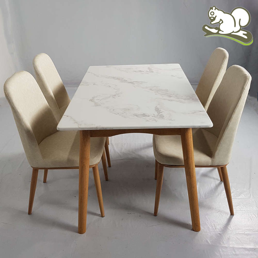  MARBLE  DINING TABLE SET 130CM X 80CM 4 CHAIRS MEJA  