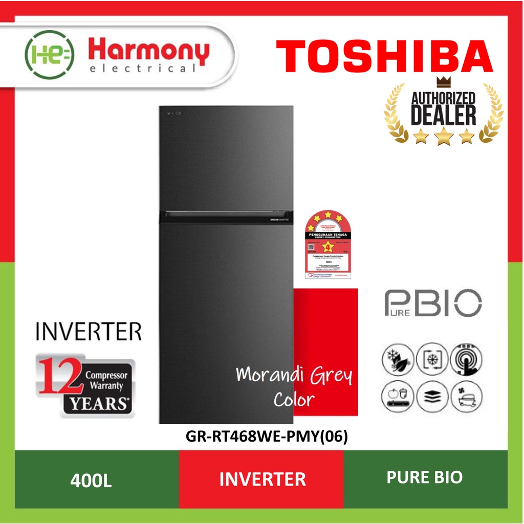 TOSHIBA 400L 2 Door Origin Inverter Pure Bio Fridge GRRT468WEPMY (06
