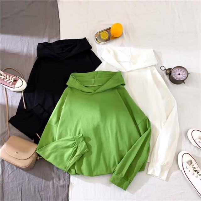  Korea  Plain Colour Hoodie  Baju  Lengan Panjang Long 