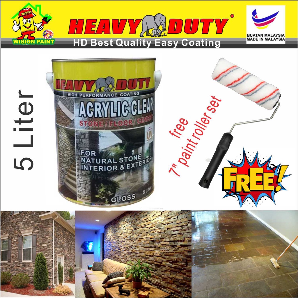 5L ACRYLIC CLEAR HEAVY DUTY ( CLEAR GLOSS ) ( free 7" roller set ) EXTERIOR & INTERIOR Stone & Slate Finish PAINT /w