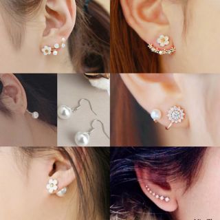 Korea Style Earrings Crystal Flower Earings subang telinga gold/silver 耳环